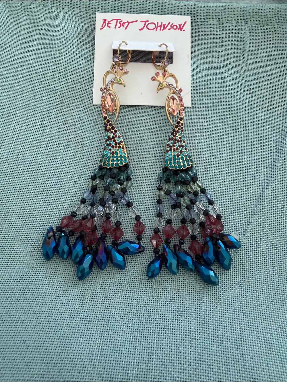 Betsey Johnson Teal Peacock Tassel Drop Earrings LAST PAIR